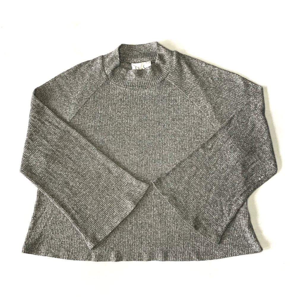 Sage & Sadie Gray Ribbed Knit Turtleneck Sweater Top w/ Bell Sleeves